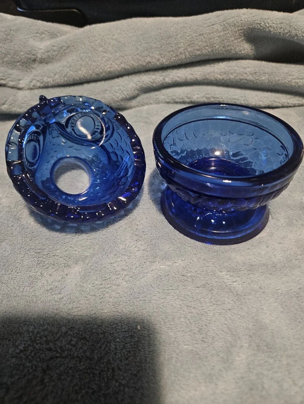 Fenton Cobalt Blue Glass Owl Accent Jar
